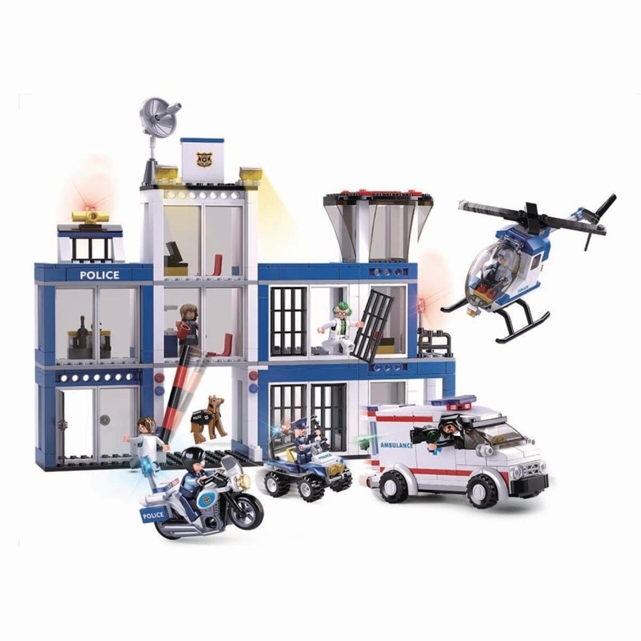Slubankids 540 Pc Building Blocks Toy For Kids Police Station,Helicopter Motorcycle Dog Children Indoor Game Learning